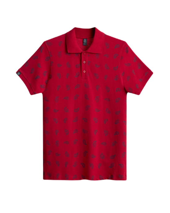 Men's Rio Red Polo, Paisley Print and Embossed Casual Society Logo Men's Rio Red Polo, Paisley Print and Embossed Casual Society Logo
