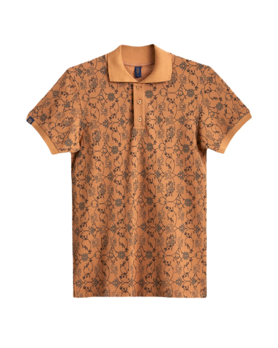 Men's Camel Polo, with Paisley Print and Embossed Casual Society Logo Men's Camel Polo, with Paisley Print and Embossed Casual Society Logo