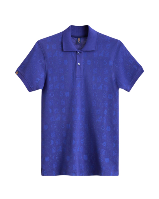 Men's Navy Polo, with Geometric Panel and Embossed Casual Society Logo