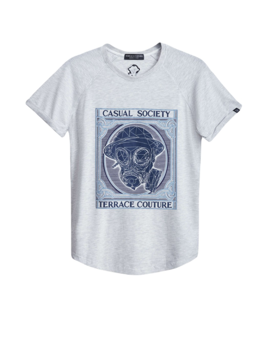 Men's Grey Marble T-Shirt, Geometric Fusilier - Embossed Rubber Stamp Design