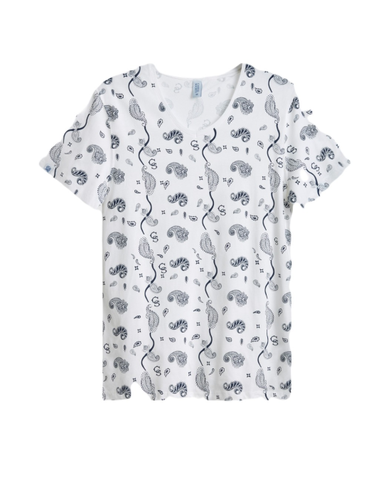 Men's White V-Neck Cotton Melange T-Shirt, with Casual Society CS Paisley Monogram Print Men's White V-Neck Cotton Melange T-Shirt, with Casual Society CS Paisley Monogram Print