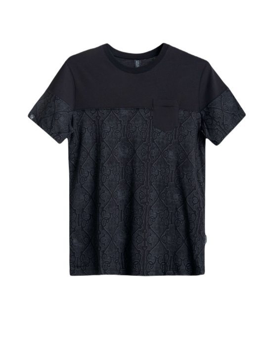 Men's Pocketted T-Shirt, Black Single Jersey, Casual Society Classic Geometric Print Men's Pocketted T-Shirt, Black Single Jersey, Casual Society Classic Geometric Print