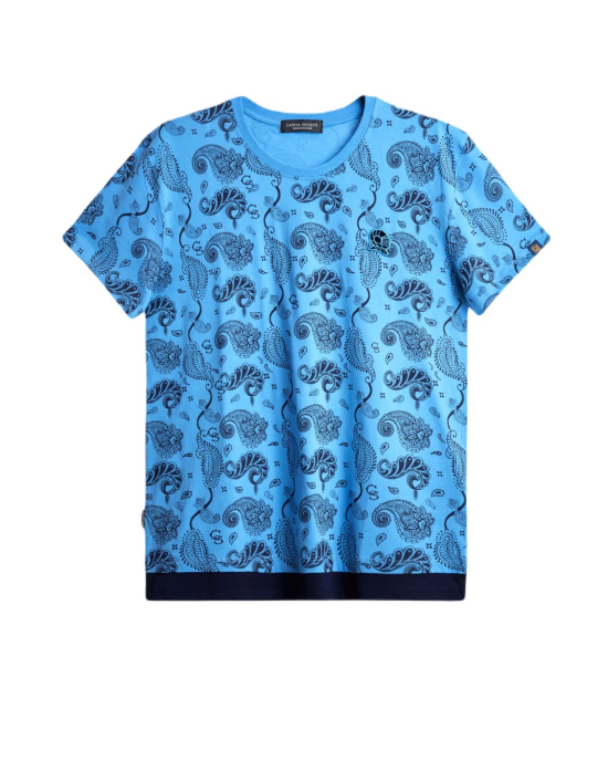 Men's Sky Blue Jersey T-Shirt, with Casual Society Paisley Monogram Print Men's Sky Blue Jersey T-Shirt, with Casual Society Paisley Monogram Print
