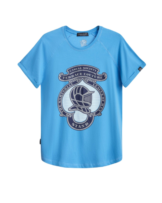 Men's Baby Blue Crew Neck T-Shirt with Raised Rubber Casual Society Printed Logo Men's Baby Blue Crew Neck T-Shirt with Raised Rubber Casual Society Printed Logo