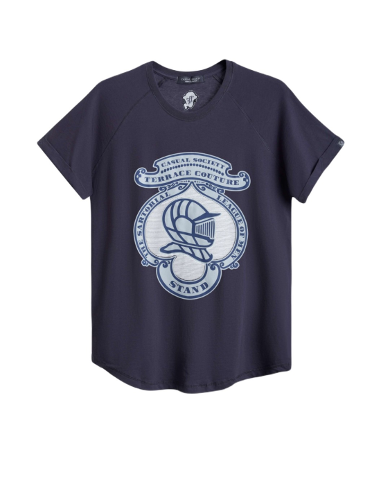 Men's Cobalt Grey Crew Neck T-Shirt, with Raised Rubber Casual Society Printed Logo