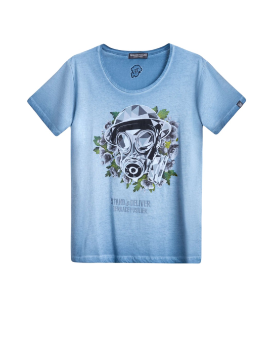 Men's Tee shirt, Blue Garment Dye Jersey, Gym-Fit, Low Neck, Fusilier LDN Poppy & FSLR Logo X Casual Society Men's Tee shirt, Blue Garment Dye Jersey, Gym-Fit, Low Neck, Fusilier LDN Poppy & FSLR Logo X Casual Society