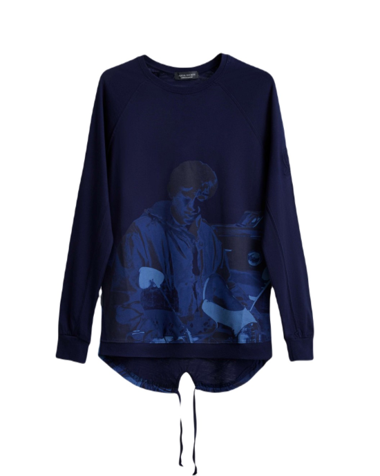 Men's Navy Blue Henley Shirt, with Jimmy - Phil Daniels Quadrophenia Print, with Embossed Embroidery Logo  Men's Navy Blue Henley Shirt, with Jimmy - Phil Daniels Quadrophenia Print, with Embossed Embroidery Logo