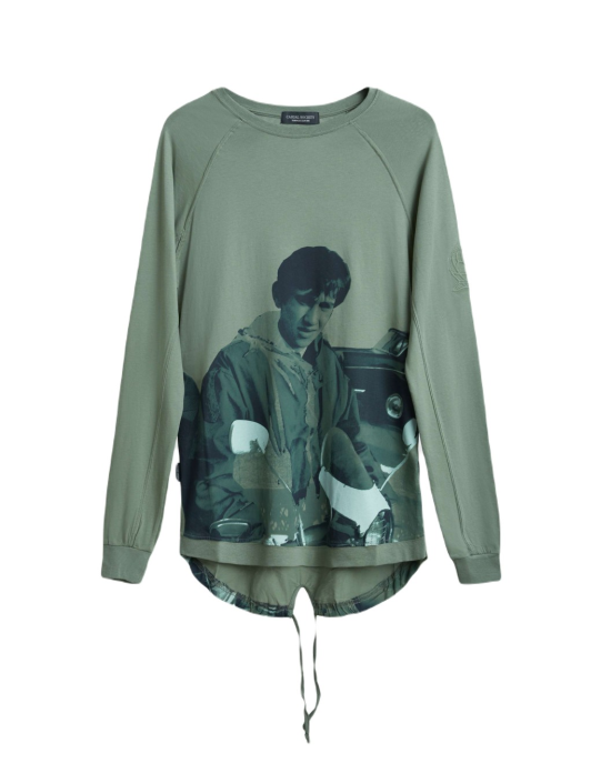 Men's Olive Henley Shirt, with Jimmy - Phil Daniels Quadrophenia Print, with Embossed Embroidery Logo   Men's Olive Henley Shirt, with Jimmy - Phil Daniels Quadrophenia Print, with Embossed Embroidery Logo