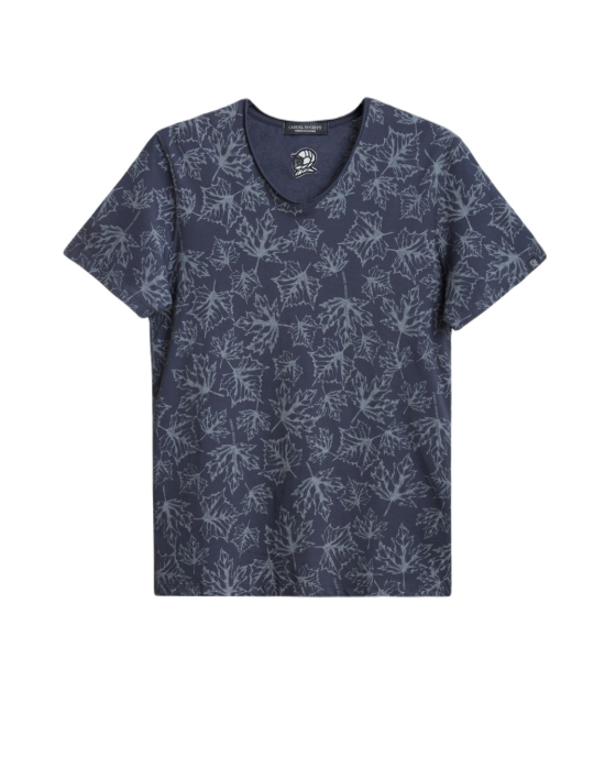 Men's Anthracite Grey Cotton Melange T-Shirt, Autumn Leaves with Velvet Casual Society Logo Rear Men's Anthracite Grey Cotton Melange T-Shirt, Autumn Leaves with Velvet Casual Society Logo Rear