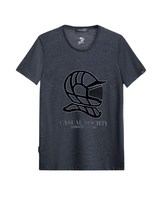 Men's Anthracite Grey Cotton Melange T-Shirt, with Classic Casual Society Logo in Black Flock Print Men's Anthracite Grey Cotton Melange T-Shirt, with Classic Casual Society Logo in Black Flock Print