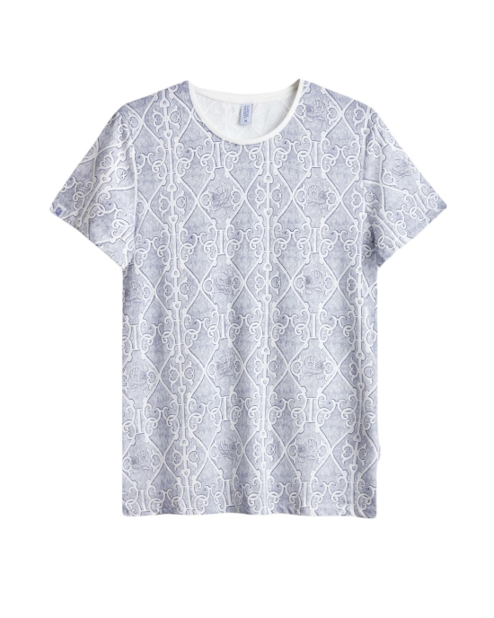 Men's White Cotton Melange T-Shirt, with Black Antique  Men's White Cotton Melange T-Shirt, with Black Antique