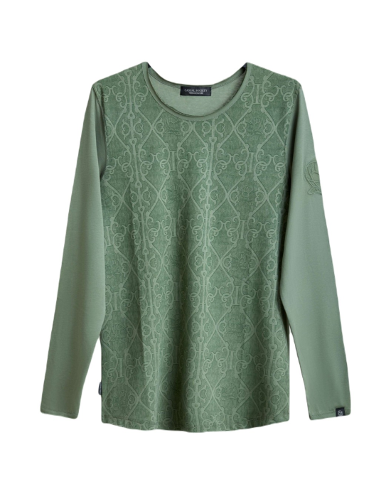 Men's Olive Green Cotton Henley Shirt, with Antique Barouque All-over Print on Front Panel Men's Olive Green Cotton Henley Shirt, with Antique Barouque All-over Print on Front Panel